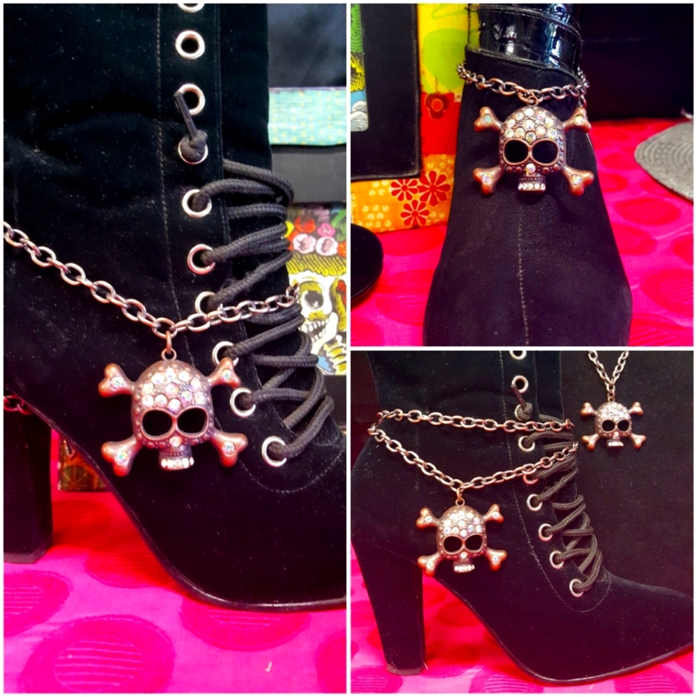 Rhinestone Studded Skull Boot Jewelry